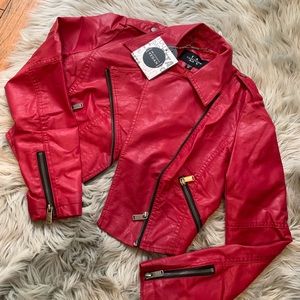 Vegan faux leather crop jacket